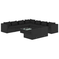 Set Salotto da Giardino 10pz con Cuscini in Polyrattan Nero 3102424