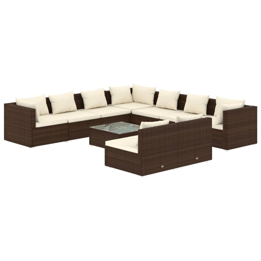 Set Divani da Giardino 10 pz con Cuscini in Polyrattan Marrone cod mxl 53878