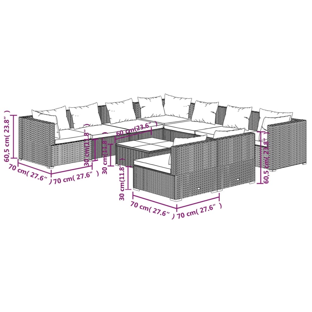 Set Divani da Giardino 10 pz con Cuscini in Polyrattan Marrone cod mxl 53878