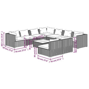 Set Divani da Giardino 10 pz con Cuscini in Polyrattan Marrone cod mxl 53878