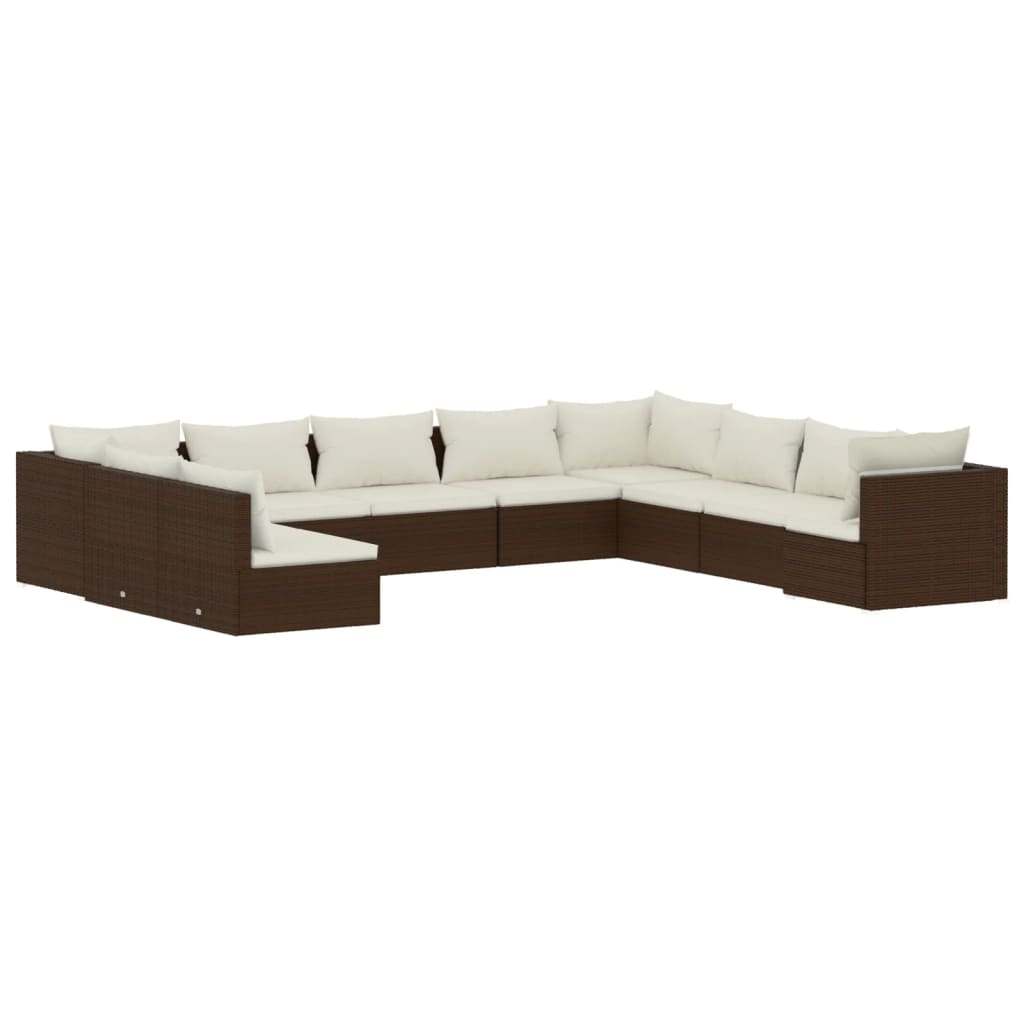 Set Divani da Giardino 10 pz con Cuscini in Polyrattan Marrone cod mxl 42509