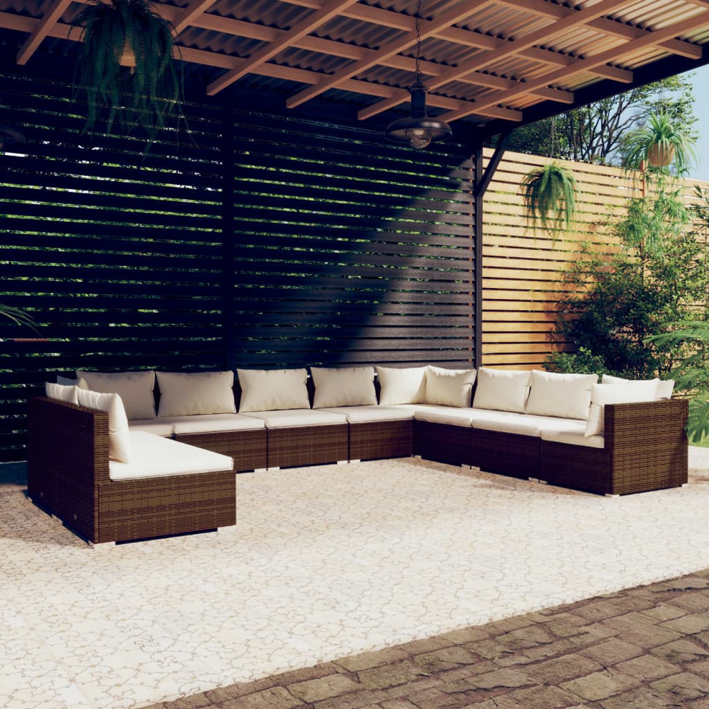 Set Divani da Giardino 10 pz con Cuscini in Polyrattan Marrone cod mxl 42509