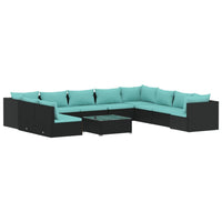 Set Mobili da Giardino 11 pz con Cuscini in Polyrattan Nero 3102441