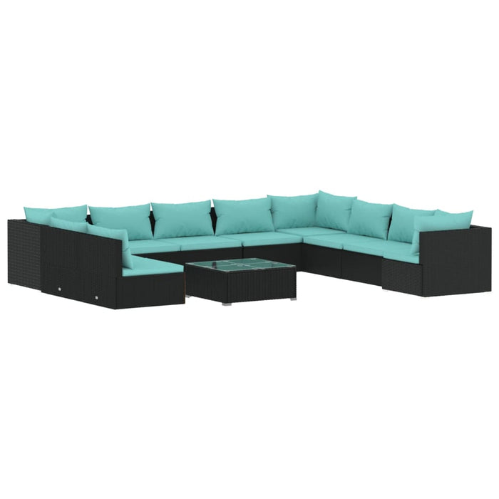 Set Mobili da Giardino 11 pz con Cuscini in Polyrattan Nero 3102441