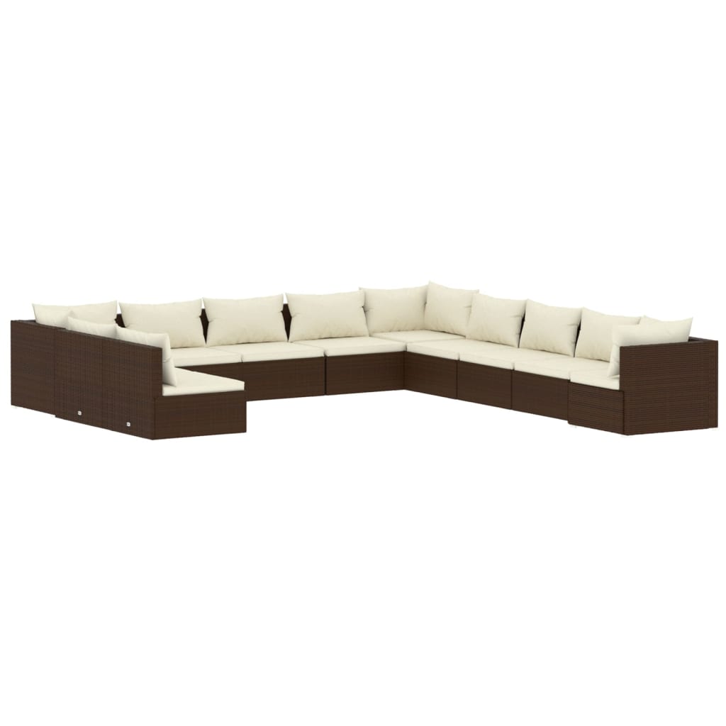 Set Divani da Giardino 11 pz con Cuscini in Polyrattan Marrone 3102450