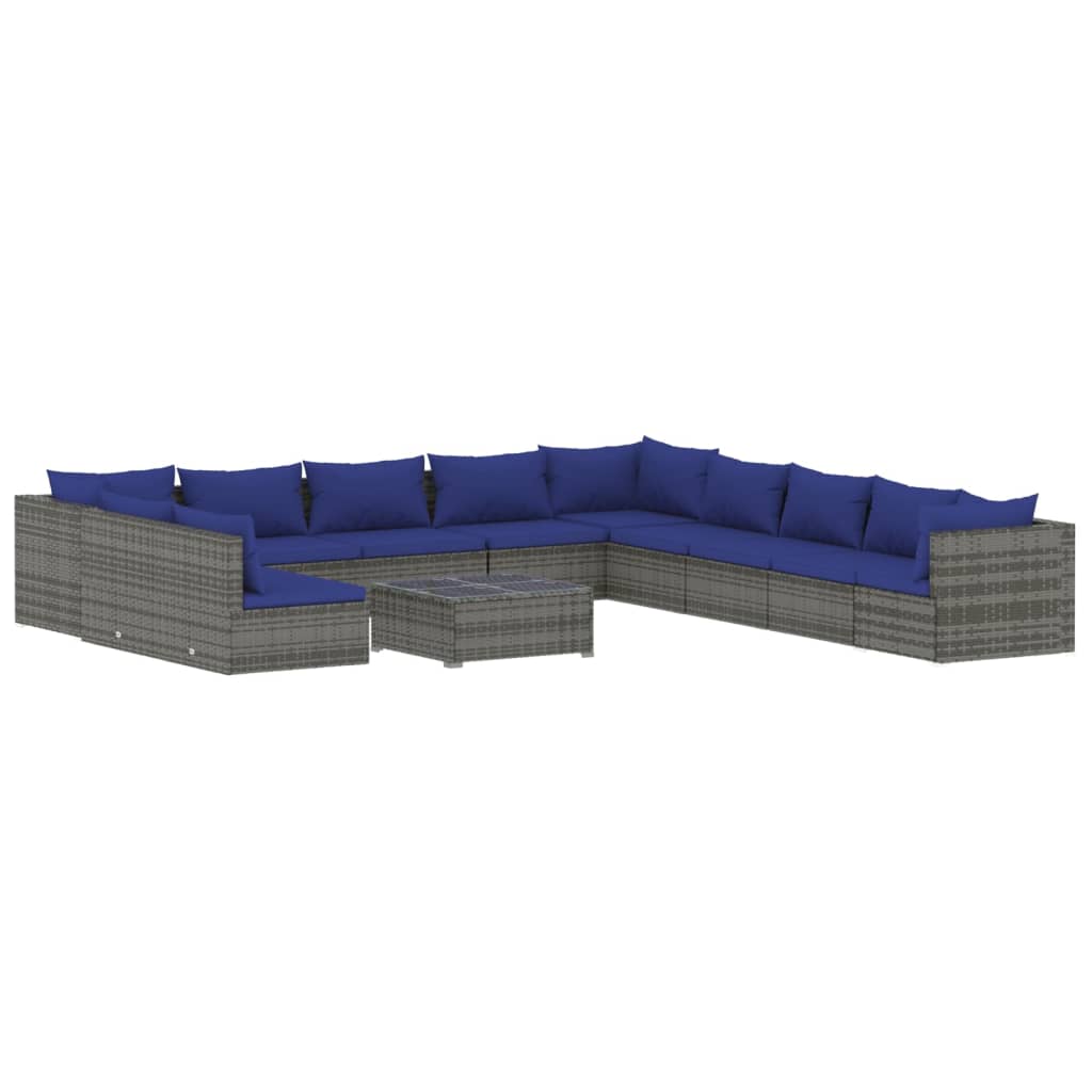 Set Divani da Giardino 12 pz con Cuscini in Polyrattan Grigio 3102462