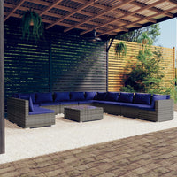 Set Divani da Giardino 12 pz con Cuscini in Polyrattan Grigio 3102462