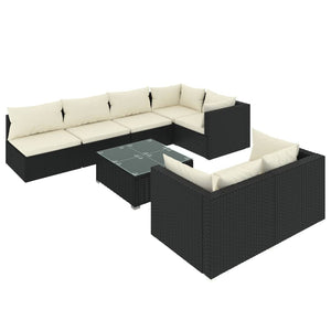 Set Divani da Giardino 8 pz con Cuscini in Polyrattan Nero cod mxl 39470