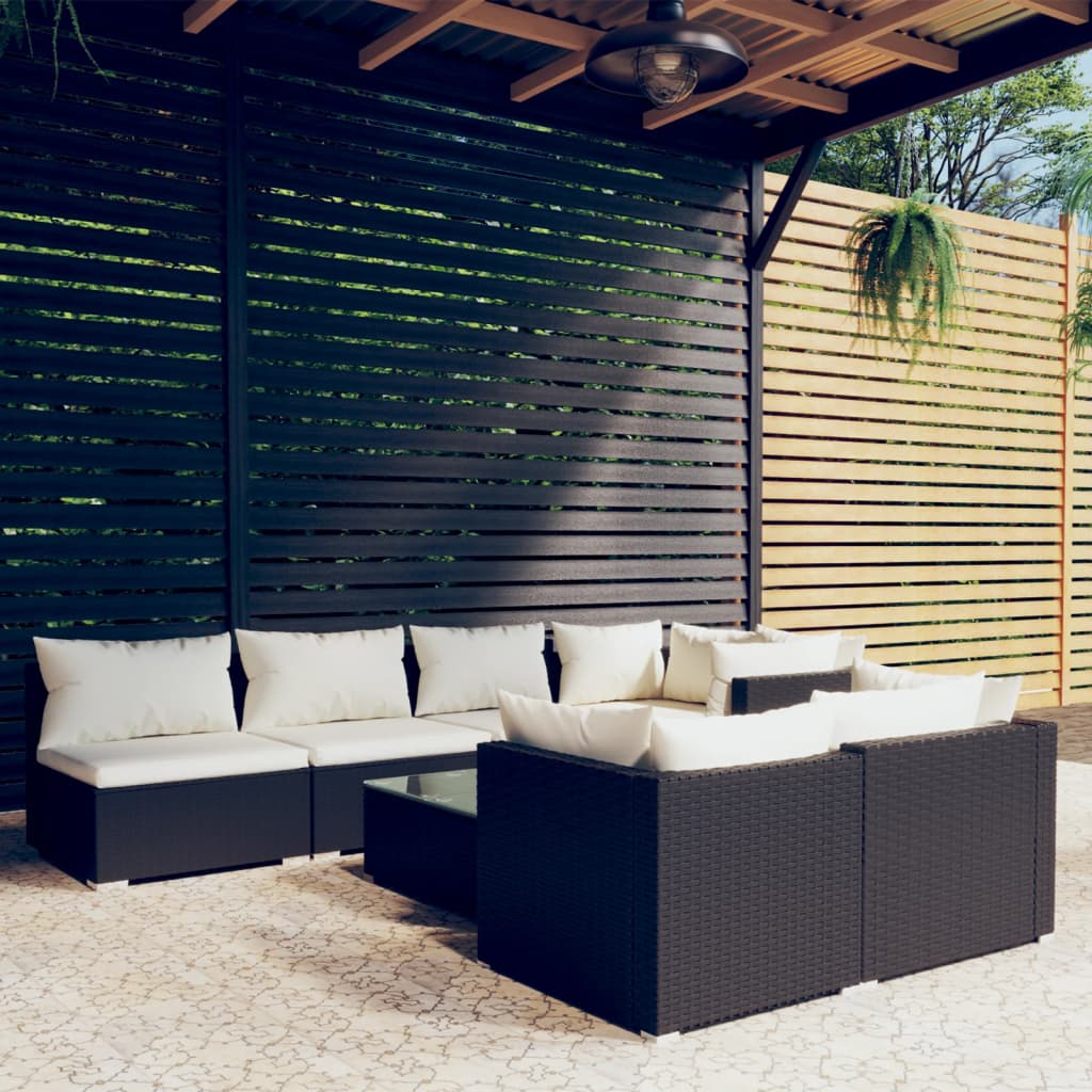 Set Divani da Giardino 8 pz con Cuscini in Polyrattan Nero cod mxl 39470