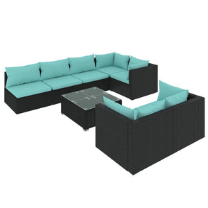 Set Mobili da Giardino con Cuscini 8 pz Nero in Polyrattan 3102465