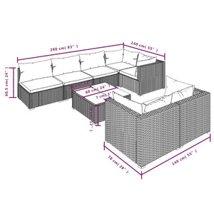 Set Mobili da Giardino con Cuscini 8 pz Nero in Polyrattan 3102465