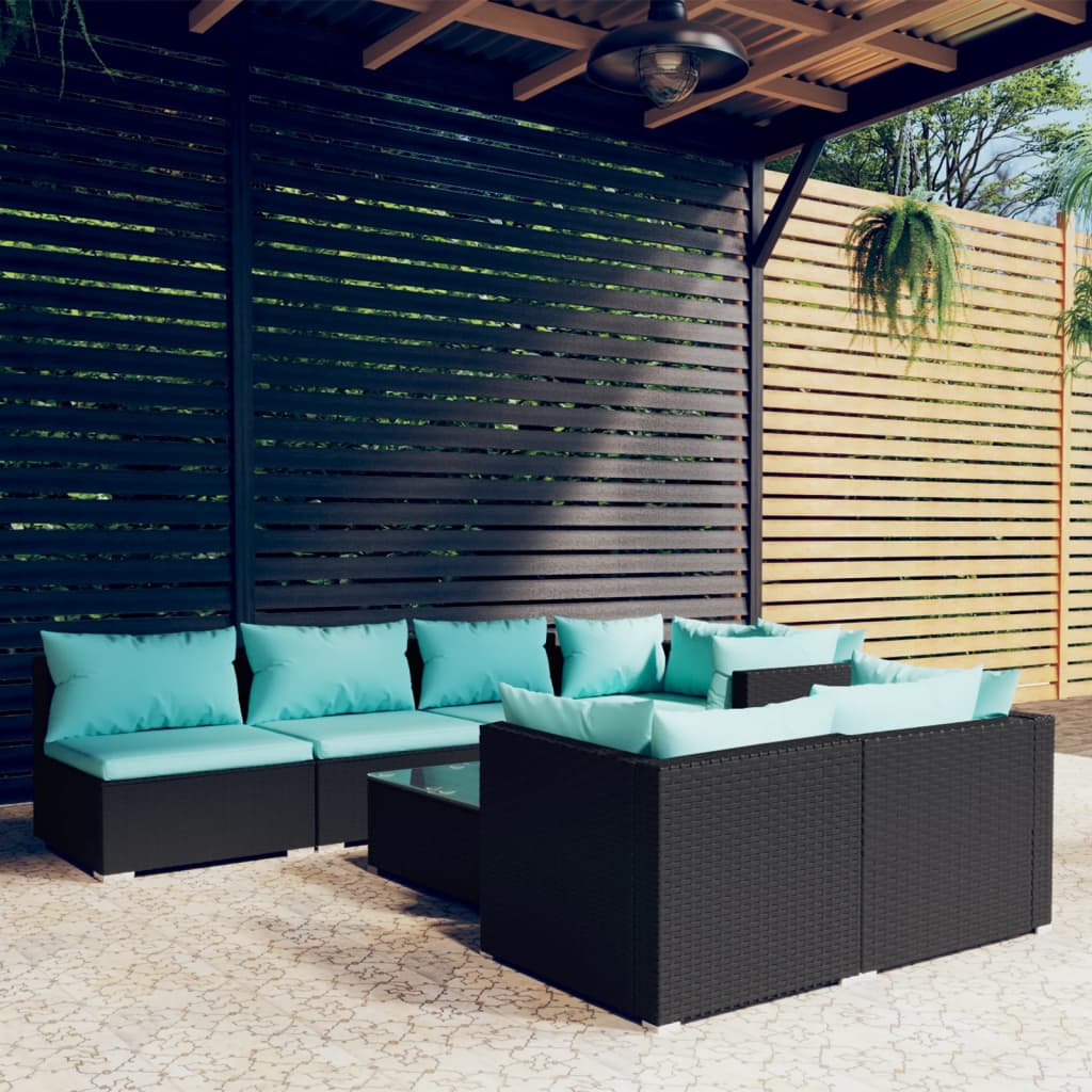 Set Mobili da Giardino con Cuscini 8 pz Nero in Polyrattan 3102465