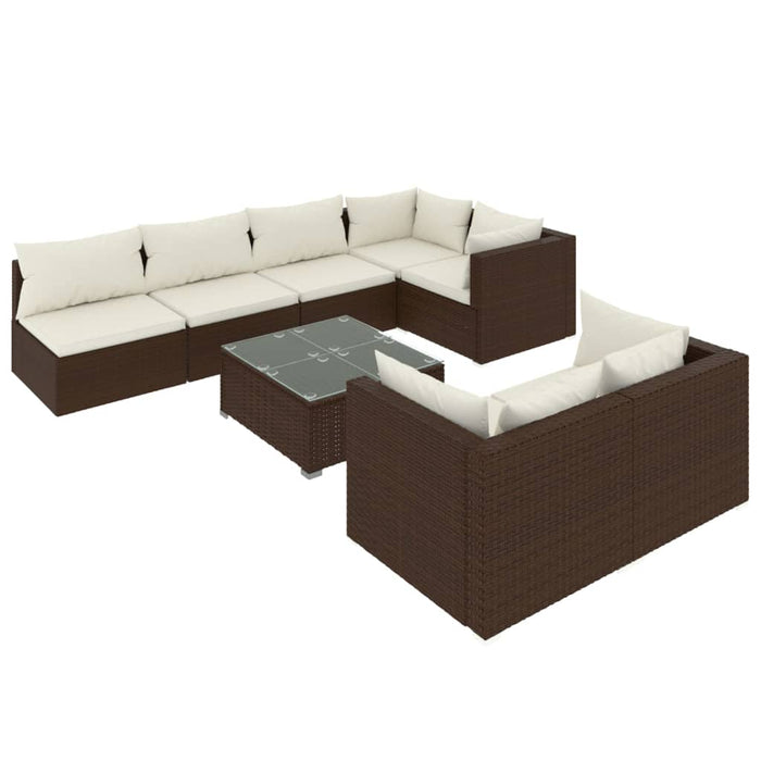 Set Divani da Giardino 8 pz con Cuscini in Polyrattan Marrone cod mxl 44649