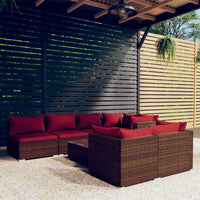 Set Divani da Giardino 8 pz con Cuscini in Polyrattan Marrone 3102467