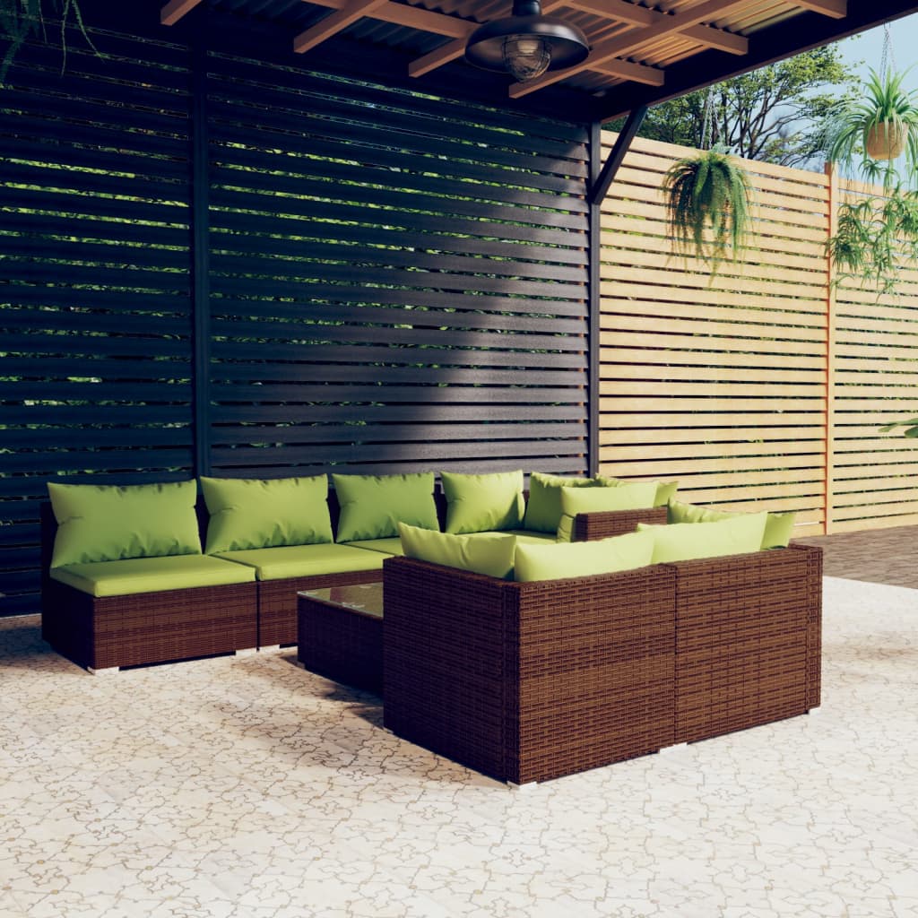 Set Divani da Giardino 8 pz con Cuscini in Polyrattan Marrone cod mxl 39075