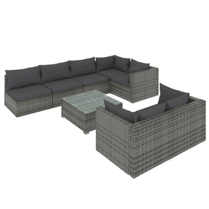 Set Divani da Giardino 8 pz con Cuscini in Polyrattan Grigio 3102469