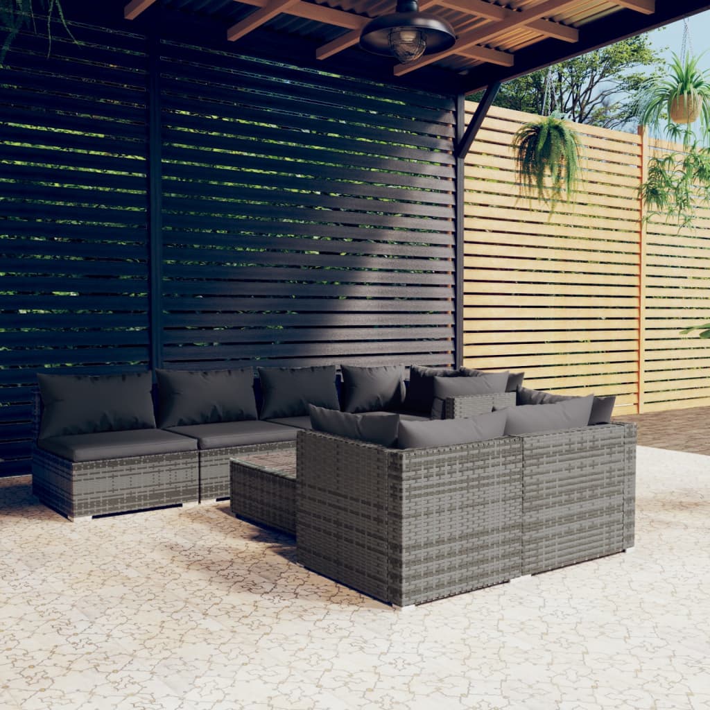 Set Divani da Giardino 8 pz con Cuscini in Polyrattan Grigio 3102469