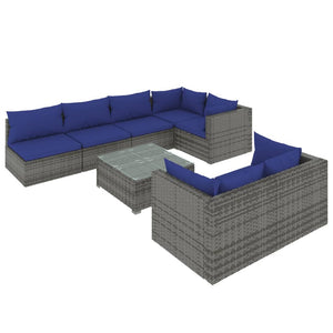 Set Divani da Giardino 8 pz con Cuscini in Polyrattan Grigio cod mxl 39065