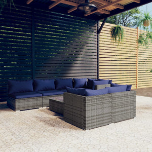 Set Divani da Giardino 8 pz con Cuscini in Polyrattan Grigio cod mxl 39065