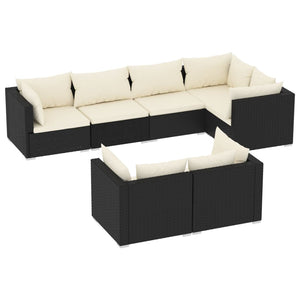 Set Divani da Giardino 7 pz con Cuscini in Polyrattan Nero cod mxl 31345