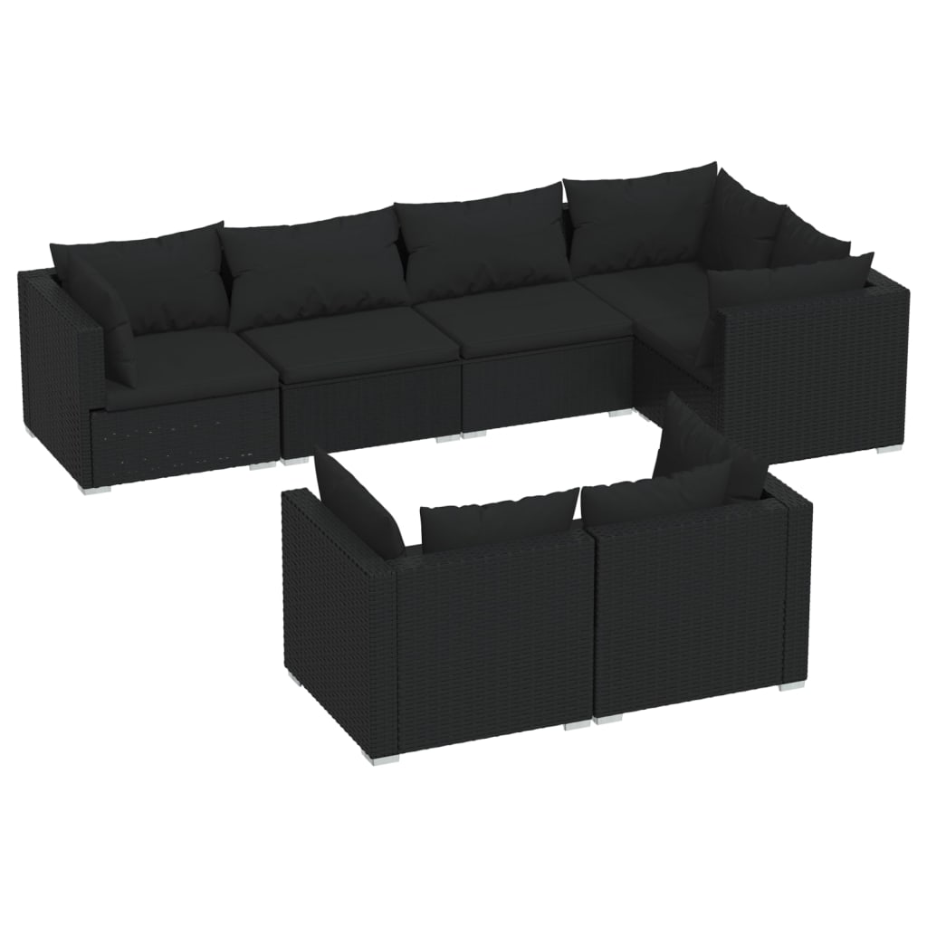 Set Divani da Giardino 7 pz con Cuscini in Polyrattan Nero cod mxl 40567