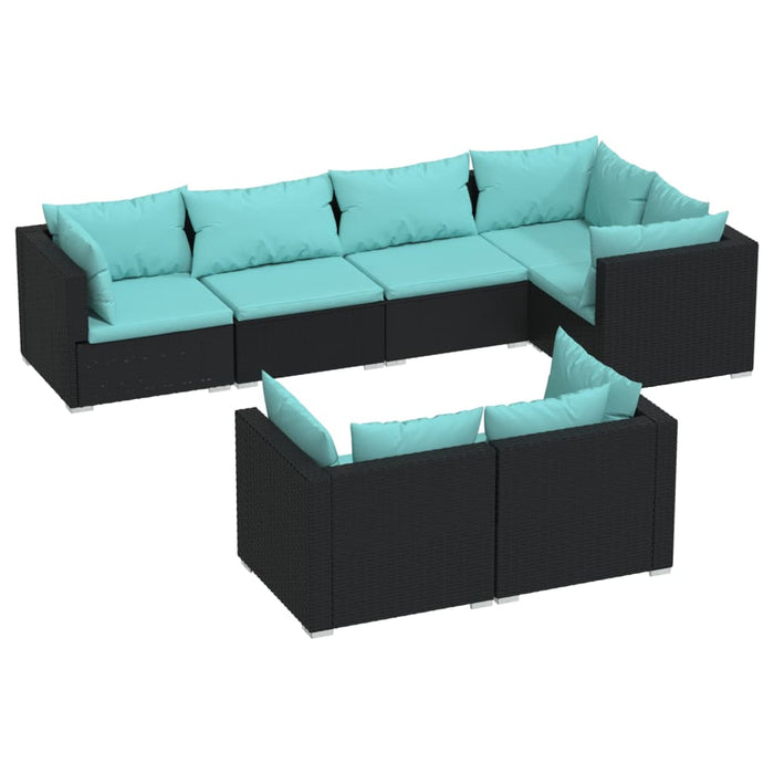 Set Divani da Giardino 7 pz con Cuscini in Polyrattan Nero cod mxl 35031