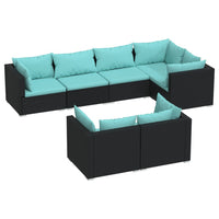 Set Salotto da Giardino con Cuscini 7pz Nero Polyrattan