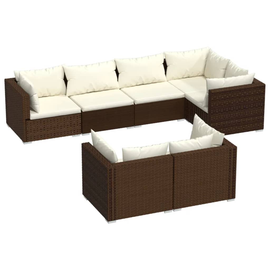 Set Divani da Giardino 7 pz con Cuscini in Polyrattan Marrone