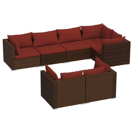 Set Divani da Giardino 7 pz con Cuscini in Polyrattan Marrone cod mxl 39070