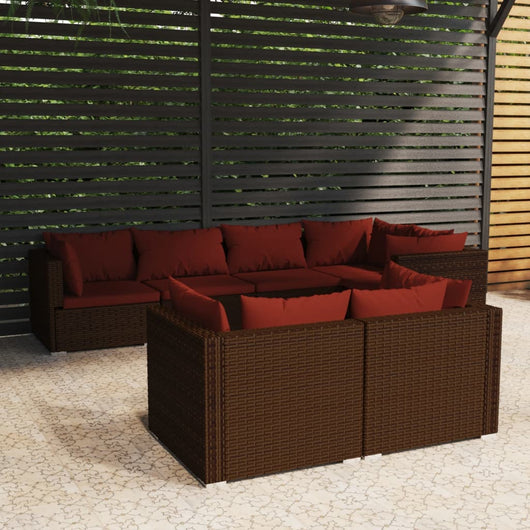 Set Divani da Giardino 7 pz con Cuscini in Polyrattan Marrone cod mxl 39070