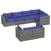 Set Divani da Giardino 7 pz con Cuscini in Polyrattan Grigio cod mxl 39076