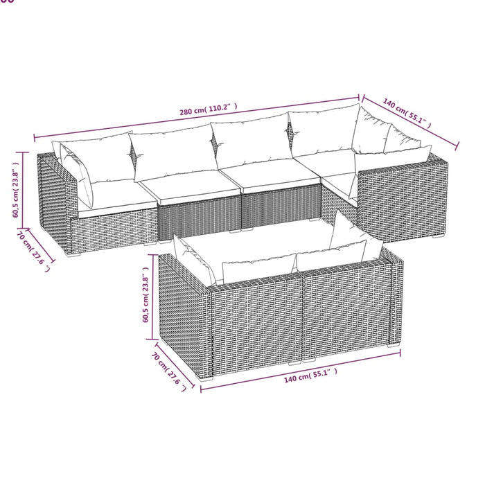 Set Divani da Giardino 7 pz con Cuscini in Polyrattan Grigio cod mxl 39076