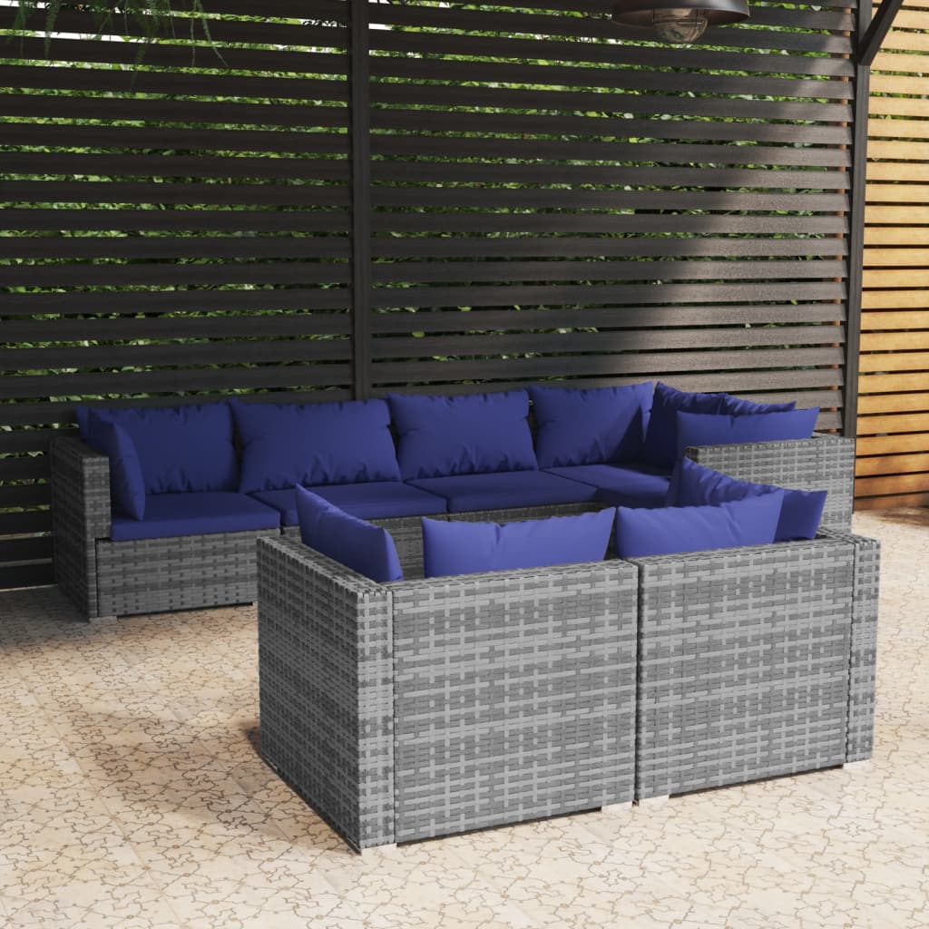 Set Divani da Giardino 7 pz con Cuscini in Polyrattan Grigio cod mxl 39076