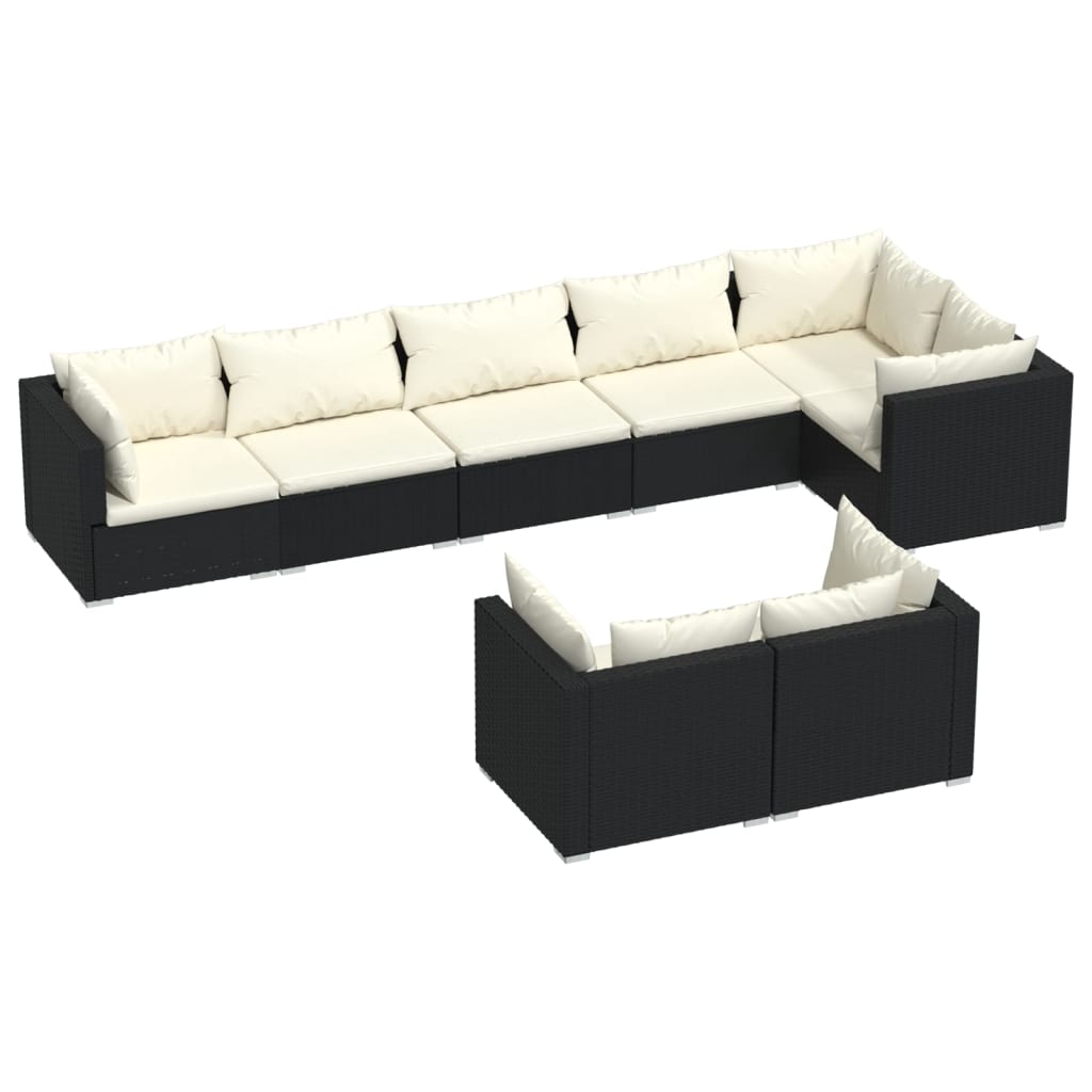 Set Divani da Giardino 8 pz con Cuscini in Polyrattan Nero cod mxl 34888