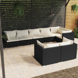 Set Divani da Giardino 8 pz con Cuscini in Polyrattan Nero cod mxl 34888