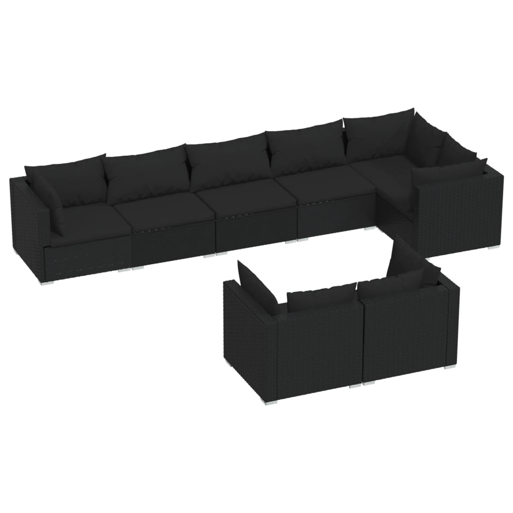 Set Divani da Giardino 8 pz con Cuscini in Polyrattan Nero cod mxl 40474