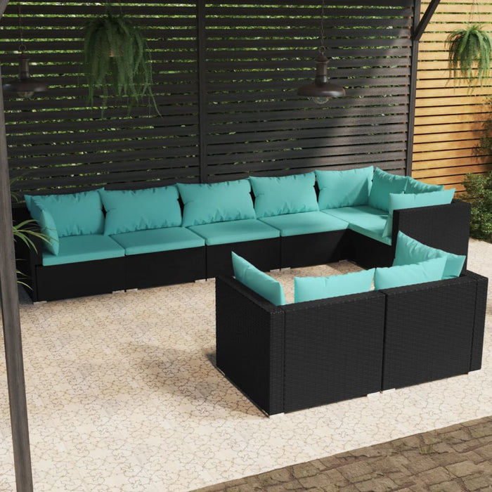 Set Mobili da Giardino con Cuscini 8 pz Nero in Polyrattan