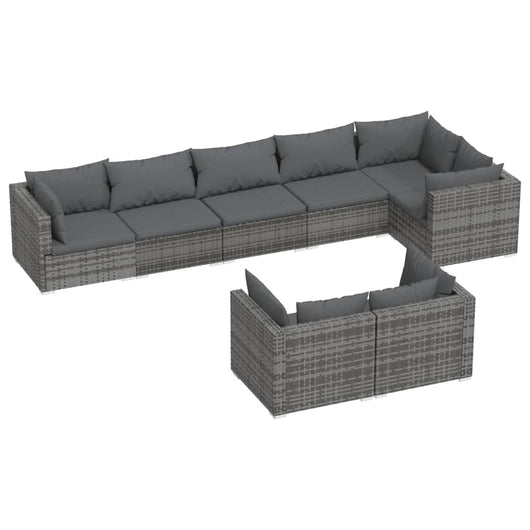 Set Divani da Giardino 8 pz con Cuscini in Polyrattan Grigio 3102485