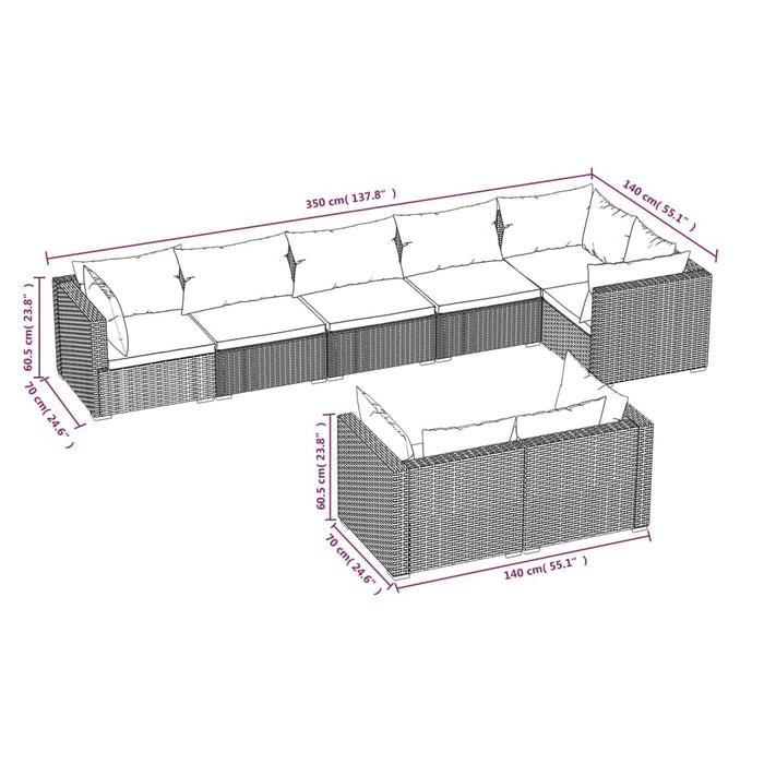 Set Divani da Giardino 8 pz con Cuscini in Polyrattan Grigio cod mxl 40476