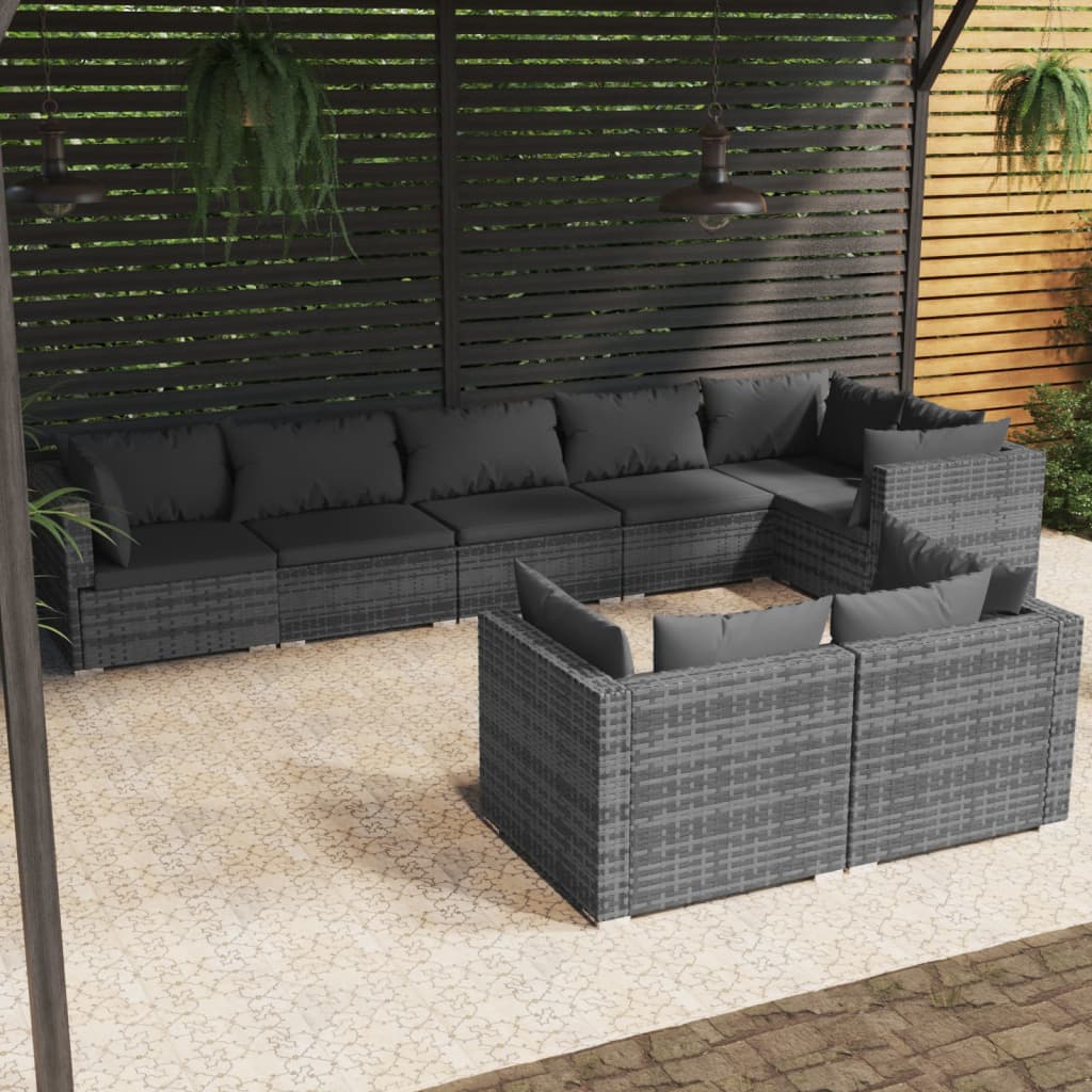 Set Divani da Giardino 8 pz con Cuscini in Polyrattan Grigio cod mxl 40476