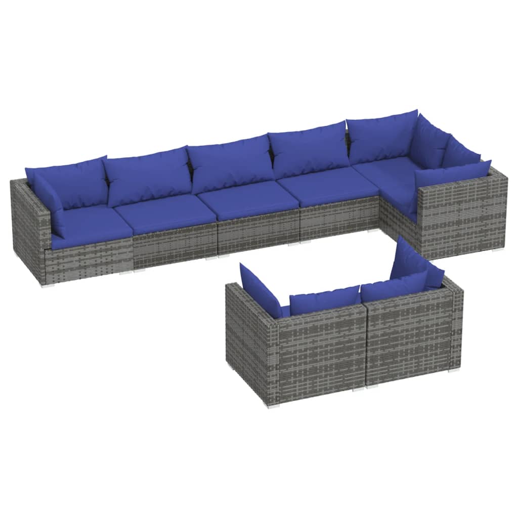 Set Divani da Giardino 8 pz con Cuscini in Polyrattan Grigio cod mxl 39079