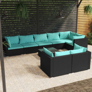 Set Salotto da Giardino con Cuscini 9pz Nero in Polyrattan 3102489