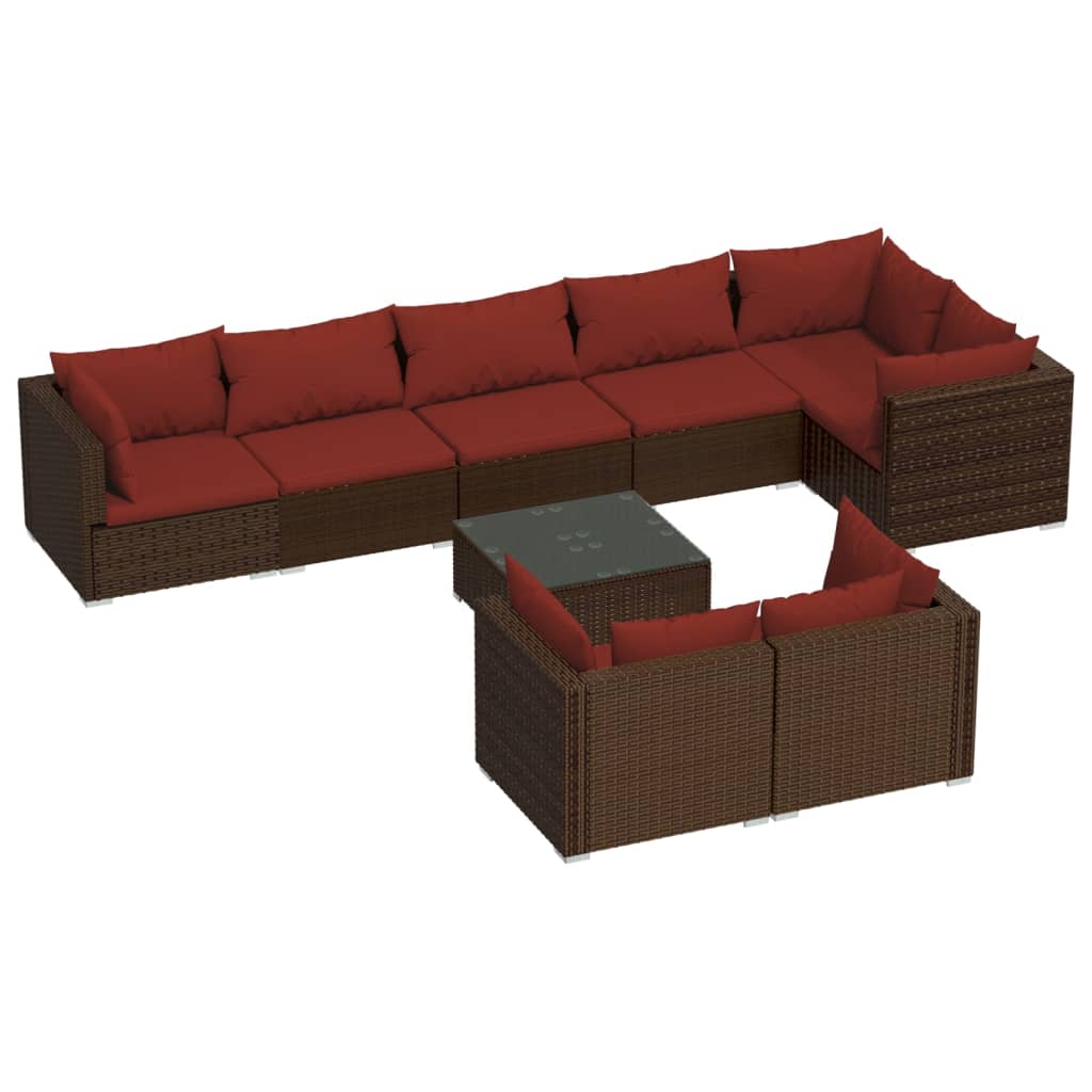 Set Divani da Giardino 9 pz con Cuscini in Polyrattan Marrone cod mxl 39080