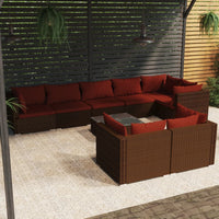 Set Divani da Giardino 9 pz con Cuscini in Polyrattan Marrone cod mxl 39080