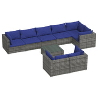 Set Divani da Giardino 9 pz con Cuscini in Polyrattan Grigio 3102494