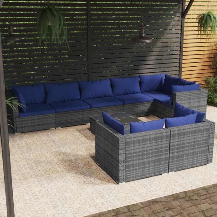 Set Divani da Giardino 9 pz con Cuscini in Polyrattan Grigio 3102494