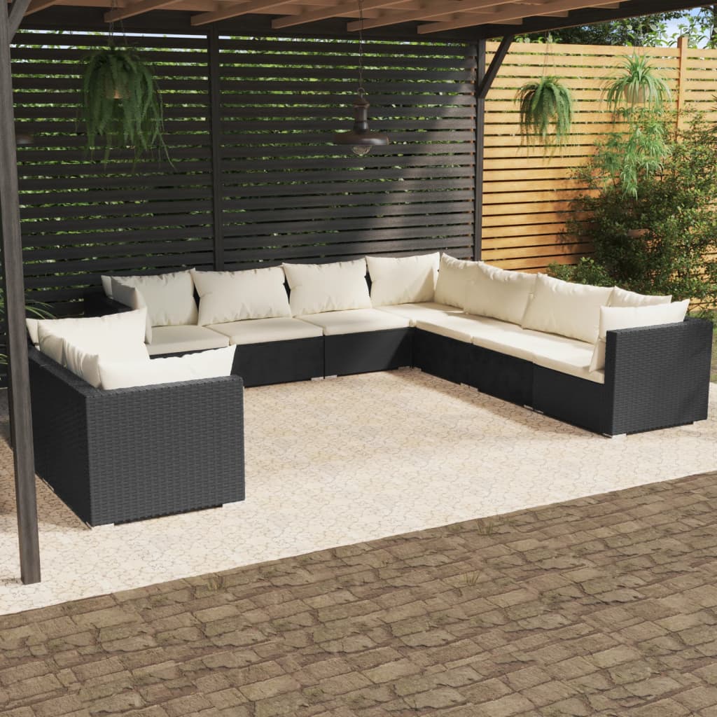 Set Salotto da Giardino con Cuscini 9pz Nero in Polyrattan 3102495