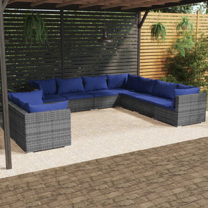 Set Divani da Giardino 9 pz con Cuscini in Polyrattan Grigio 3102502