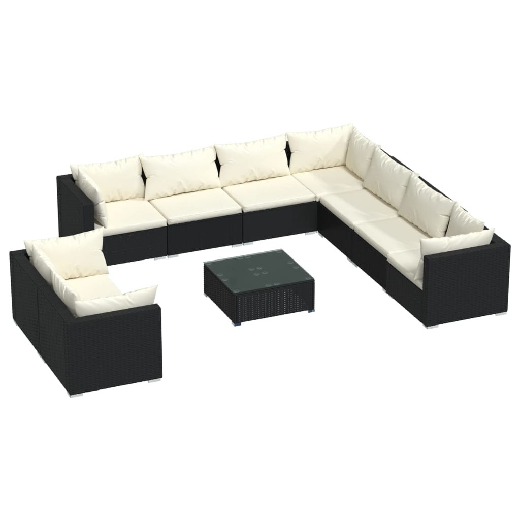 Set Divani da Giardino 10 pz con Cuscini in Polyrattan Nero cod mxl 57067