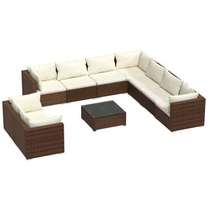 Set Divani da Giardino 10 pz con Cuscini in Polyrattan Marrone 3102506